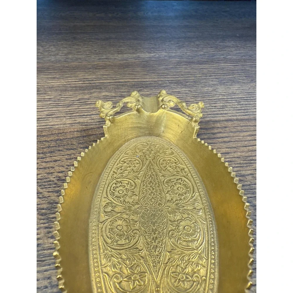 Antique Ornate Brass Ashtray: Victorian Vanity Catch-All Tray‎